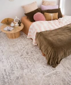 Miss Amara Clementine Grey And Ivory Distressed Floral Rug