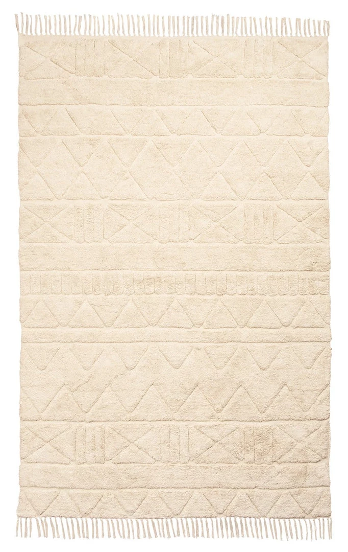 Miss Amara Coco Ivory Tribal Textured Washable Shag Rug