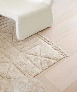 Miss Amara Coco Ivory Tribal Textured Washable Shag Rug