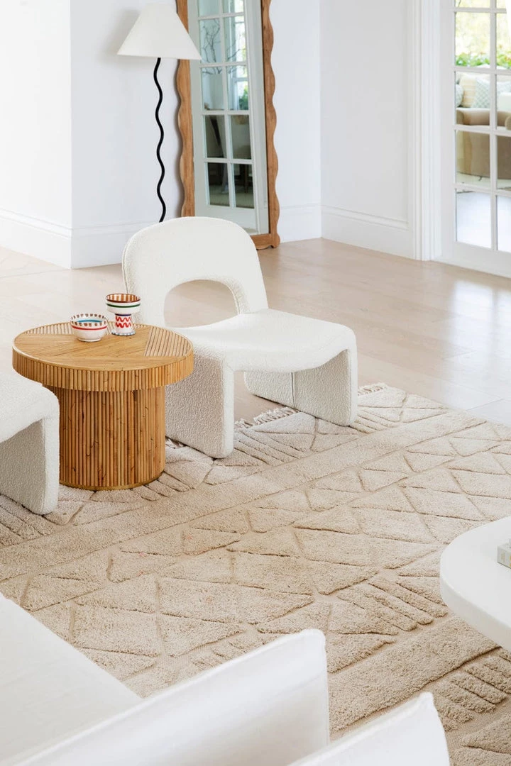 Miss Amara Coco Ivory Tribal Textured Washable Shag Rug