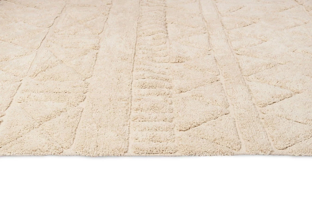 Miss Amara Coco Ivory Tribal Textured Washable Shag Rug
