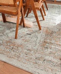 Miss Amara Constance Beige And Blue Distressed Floral Rug