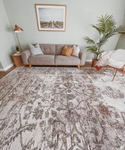 Miss Amara Constance Beige And Blue Distressed Floral Rug