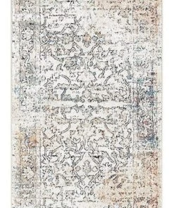 Miss Amara Constance Beige And Blue Distressed Floral Runner Rug