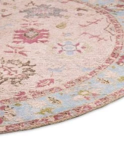 Miss Amara Dakota Blue And Pink Bordered Floral Round Rug All Rugs