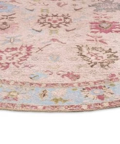Miss Amara Dakota Blue And Pink Bordered Floral Round Rug All Rugs