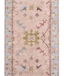 Miss Amara All Rugs Dakota Blue And Pink Bordered Floral Runner Rug