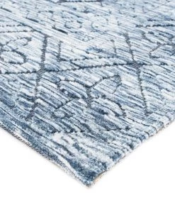 Miss Amara Darcy Blue Ivory And Charcoal Textured Tribal Rug