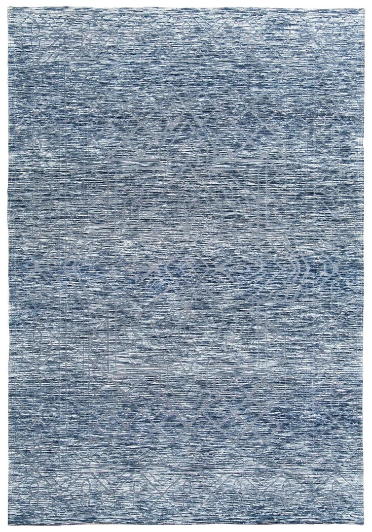 Miss Amara Darcy Blue Ivory And Charcoal Textured Tribal Rug
