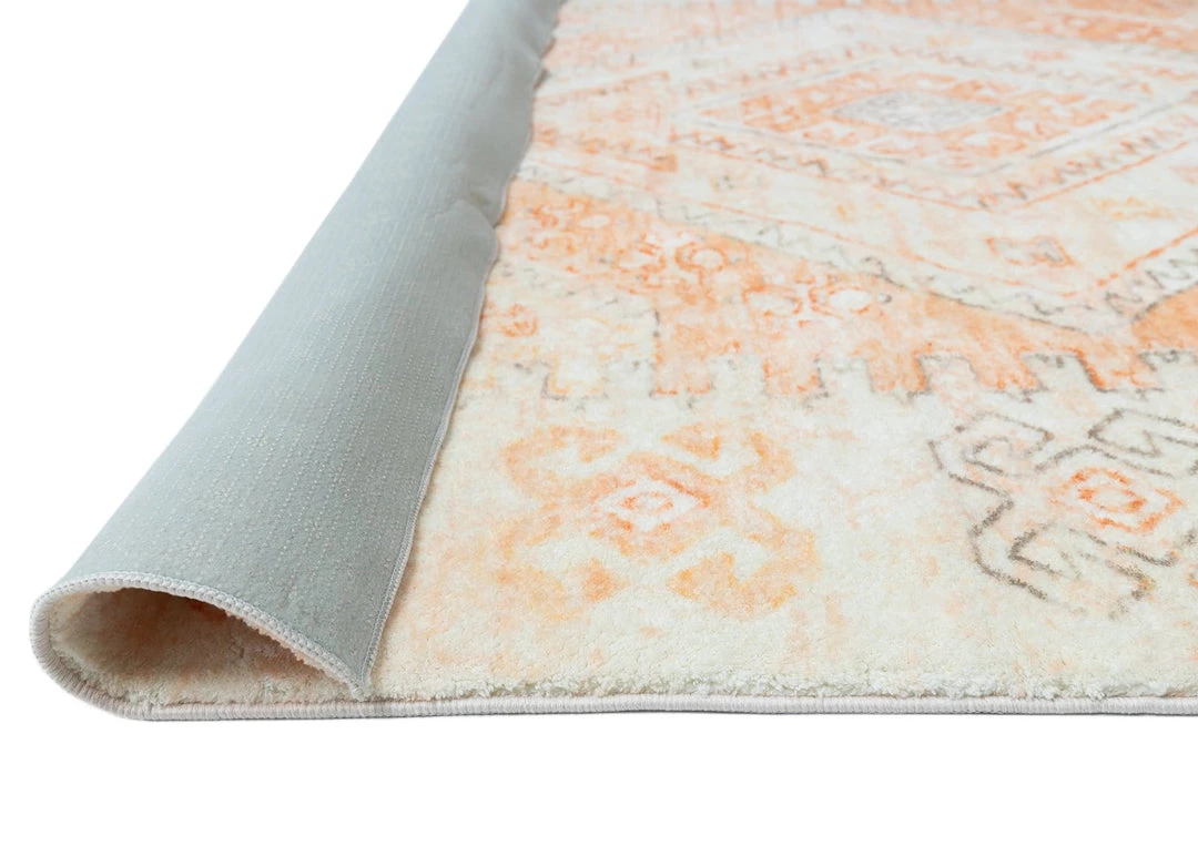 Miss Amara Dayanna Orange And Cream Tribal Washable Runner Rug
