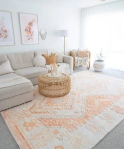 Miss Amara Dayanna Orange And Cream Tribal Washable Rug