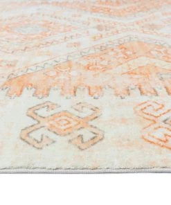Miss Amara Dayanna Orange And Cream Tribal Washable Runner Rug