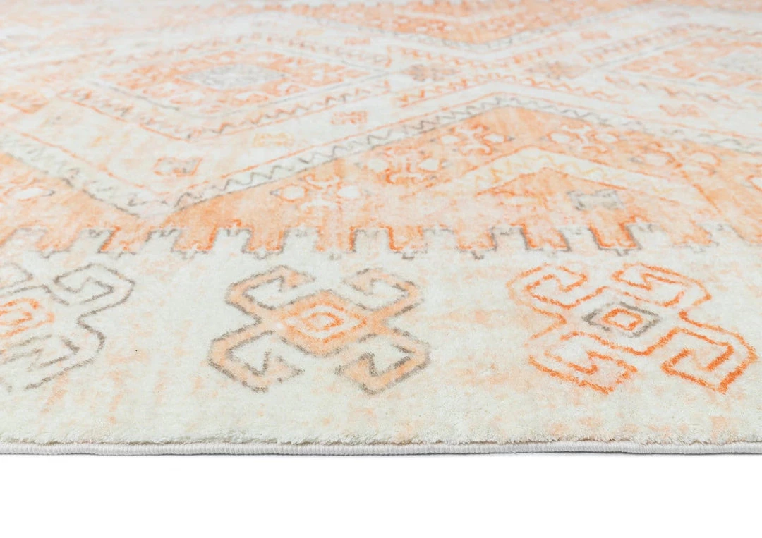 Miss Amara Dayanna Orange And Cream Tribal Washable Runner Rug