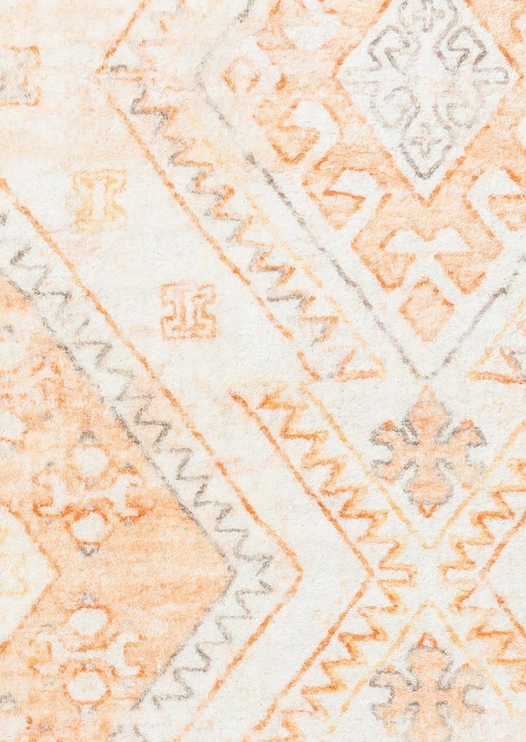 Miss Amara Dayanna Orange And Cream Tribal Washable Runner Rug