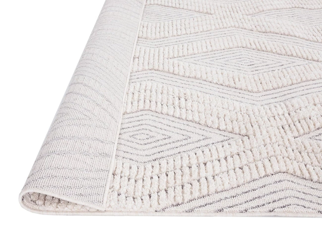 Miss Amara Dayna Ivory And Grey Textured Diamond Tribal Runner Rug