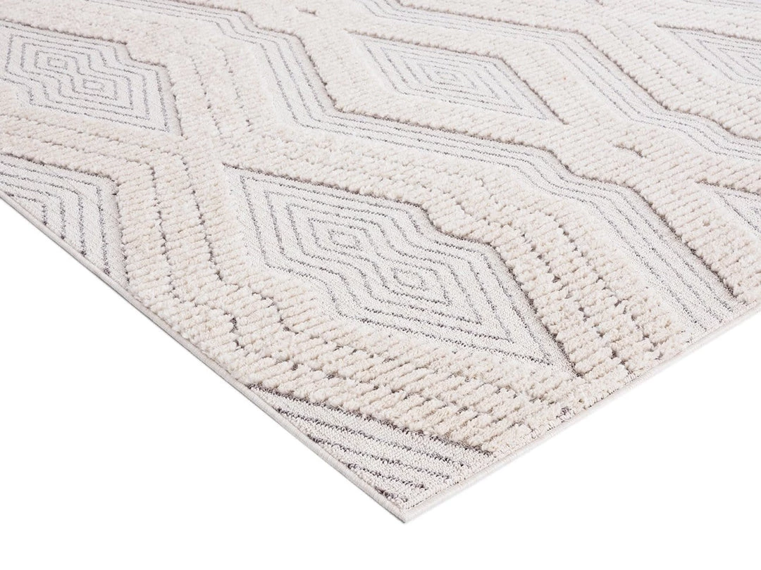 Miss Amara Dayna Ivory And Grey Textured Diamond Tribal Runner Rug
