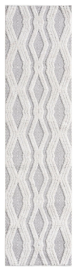 Miss Amara Dayna Ivory And Grey Textured Diamond Tribal Runner Rug