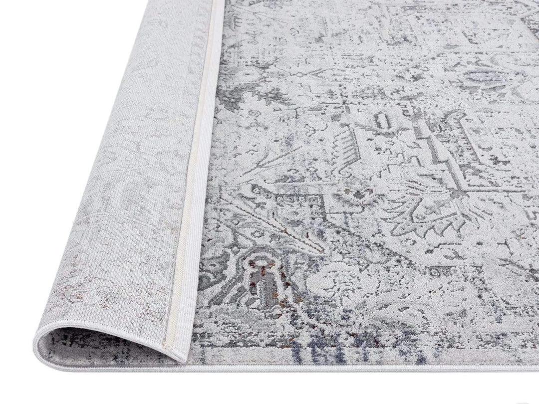 Miss Amara Elania Grey And Blue Traditional Distressed Medallion Rug