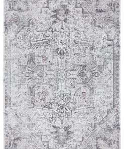 Miss Amara Elania Grey And Blue Traditional Distressed Medallion Rug