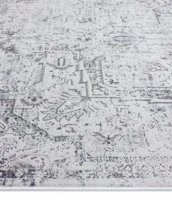 Miss Amara Elania Grey And Blue Traditional Distressed Medallion Rug