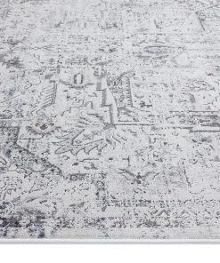 Miss Amara Elania Grey And Blue Traditional Distressed Medallion Runner Rug