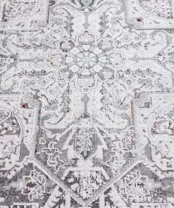 Miss Amara Elania Grey And Blue Traditional Distressed Medallion Rug