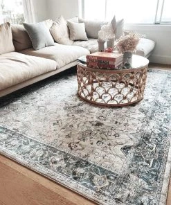 Miss Amara All Rugs Eleanor Cream Blue And Tan Traditional Rug