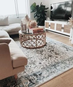 Miss Amara All Rugs Eleanor Cream Blue And Tan Traditional Rug