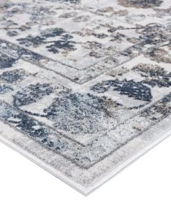 Miss Amara Elletra Cream And Navy Floral Motif Rug All Rugs
