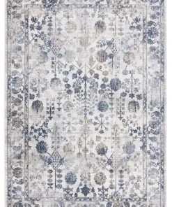 Miss Amara Elletra Cream And Navy Floral Motif Rug All Rugs