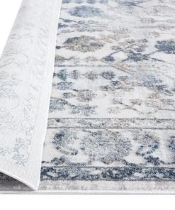 Miss Amara Elletra Cream And Navy Floral Motif Runner Rug