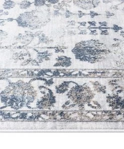Miss Amara Elletra Cream And Navy Floral Motif Rug All Rugs