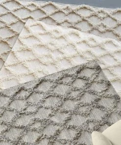 Miss Amara All Rugs Karoline Diamond Pattern Beige Wool Rug