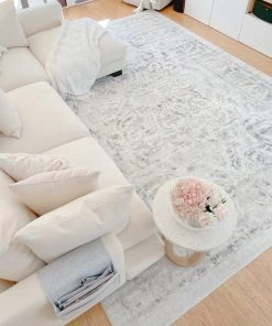 Miss Amara All Rugs Elouise Cream And Grey Multi-Colour Traditional Floral Rug