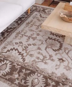 Miss Amara All Rugs Elsa Cream And Brown Traditional Bordered Floral Rug