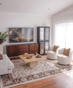 Miss Amara All Rugs Elsa Cream And Brown Traditional Bordered Floral Rug