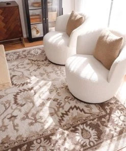 Miss Amara All Rugs Elsa Cream And Brown Traditional Bordered Floral Rug