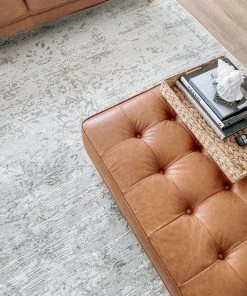 Miss Amara Eshe Grey And Ivory Distressed Floral Rug