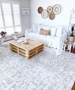 Miss Amara All Rugs Evangeline Stone Grey Distressed Floral Design Rug