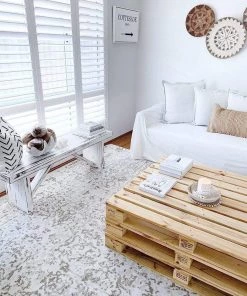 Miss Amara All Rugs Evangeline Stone Grey Distressed Floral Design Rug