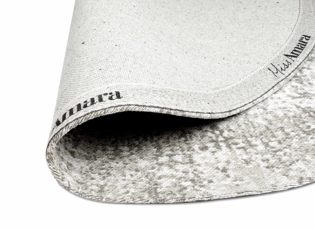 Miss Amara Evangeline Stone Grey Distressed Floral Design Round Rug