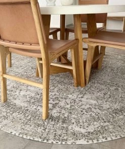 Miss Amara Evangeline Stone Grey Distressed Floral Design Round Rug