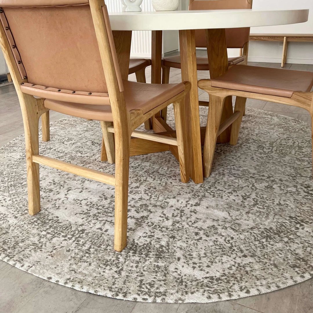 Miss Amara Evangeline Stone Grey Distressed Floral Design Round Rug