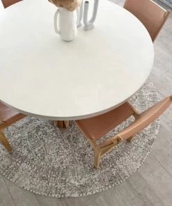 Miss Amara Evangeline Stone Grey Distressed Floral Design Round Rug