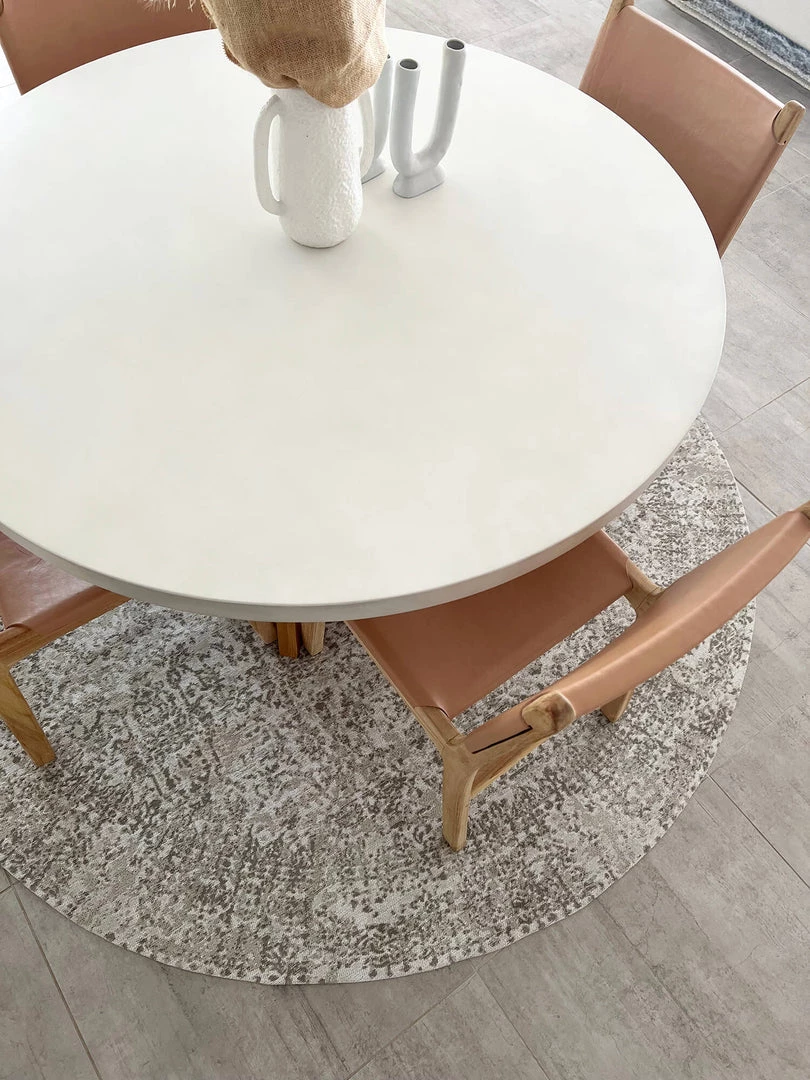 Miss Amara Evangeline Stone Grey Distressed Floral Design Round Rug