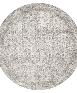 Miss Amara Evangeline Stone Grey Distressed Floral Design Round Rug