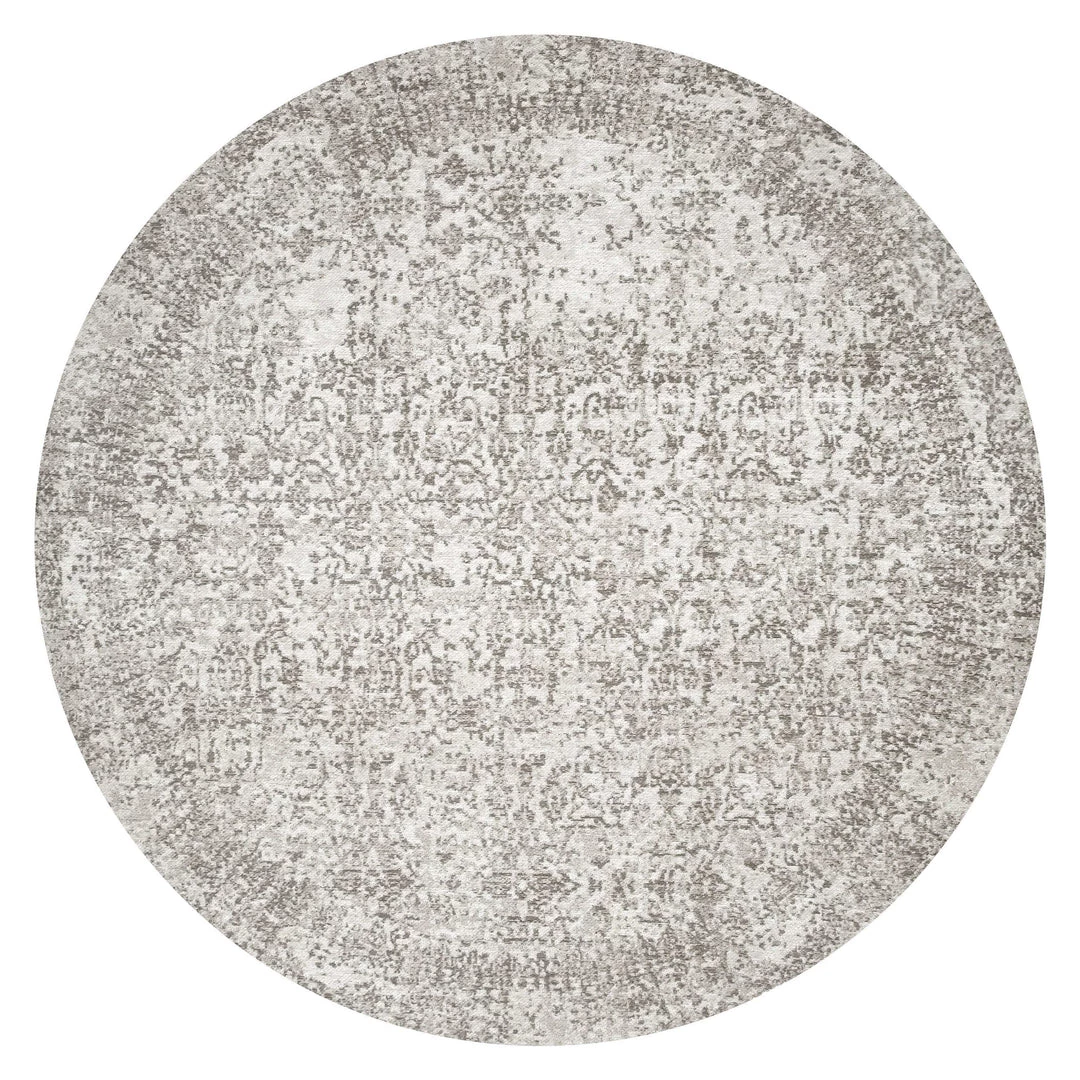 Miss Amara Evangeline Stone Grey Distressed Floral Design Round Rug