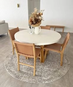 Miss Amara Evangeline Stone Grey Distressed Floral Design Round Rug