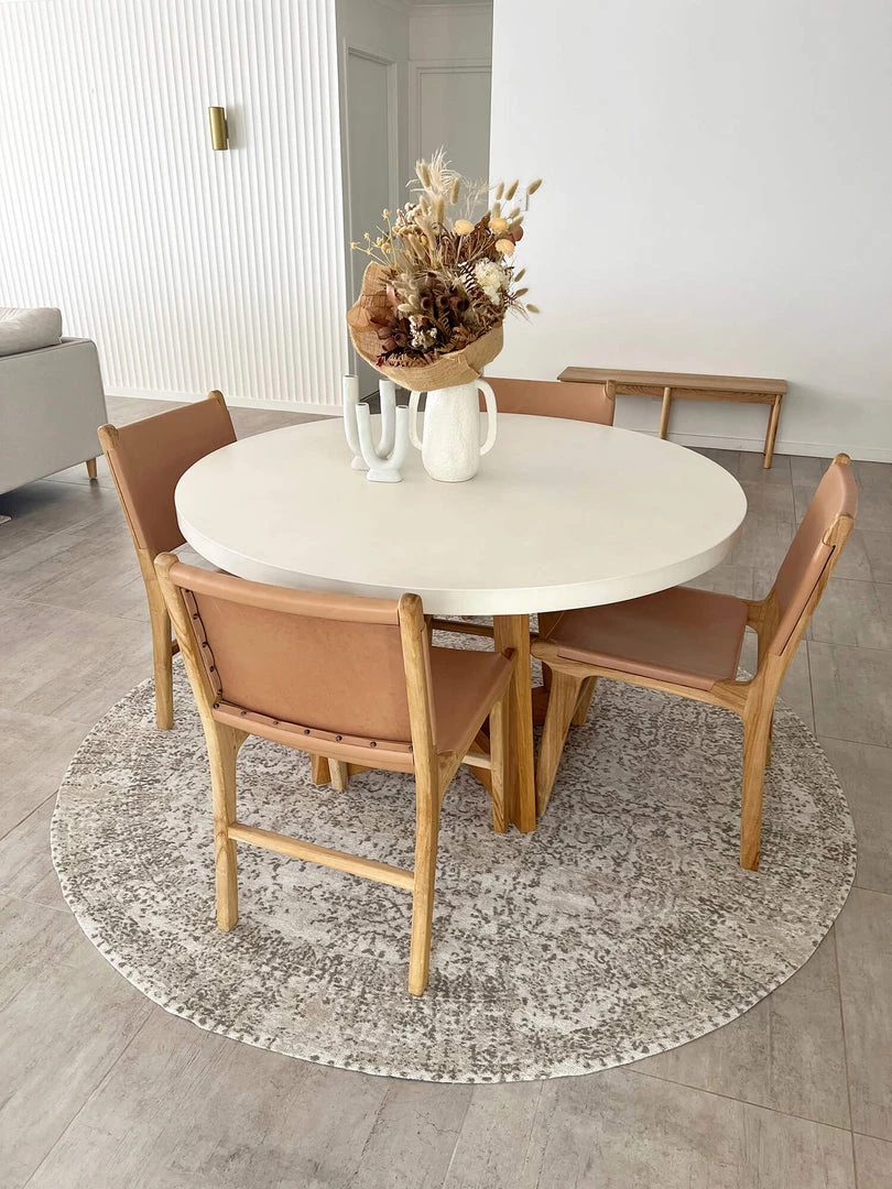 Miss Amara Evangeline Stone Grey Distressed Floral Design Round Rug