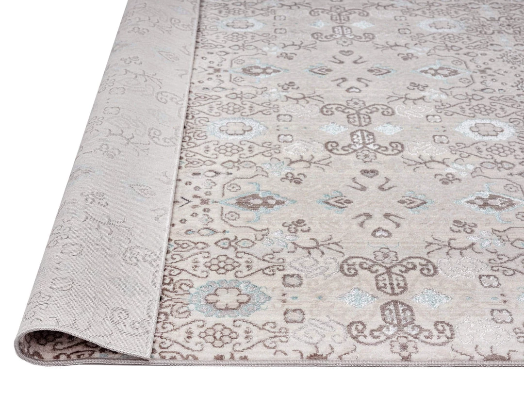 Miss Amara All Rugs Evie Cream Grey And Blue Traditional Floral Rug